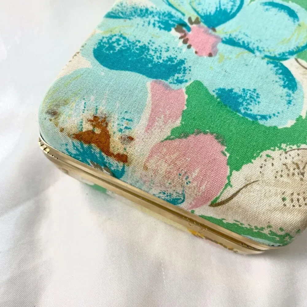 Vintage Gold Floral Tapestry Fabric Mundi hard-shell jewelry box / Vanity